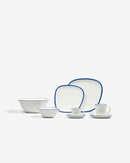 Taza con plato Odalin de porcelana blanco y azul