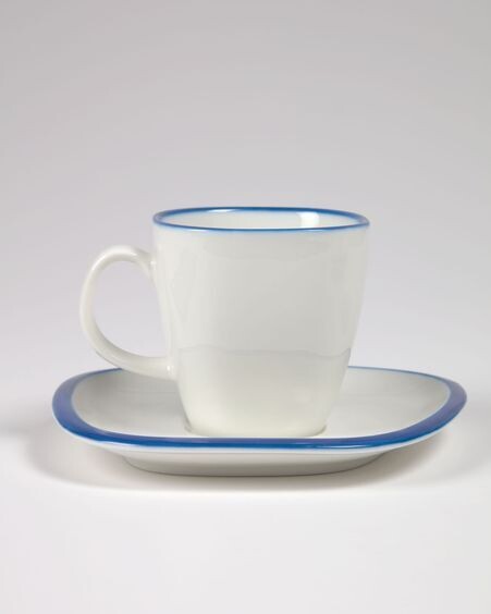 Taza con plato Odalin de porcelana blanco y azul