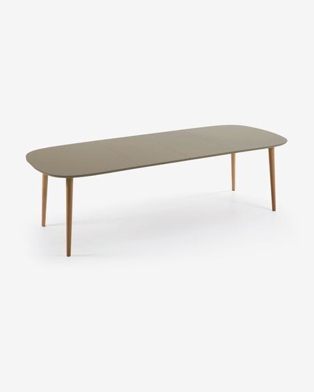 Mesa extensible Oqui MDF lacado marrón y patas madera maciza haya 160 (260) x 100 cm