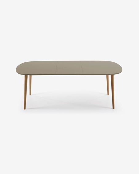 Mesa extensible Oqui MDF lacado marrón y patas madera maciza haya 160 (260) x 100 cm