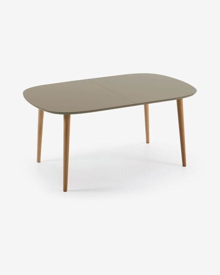 Mesa extensible Oqui MDF lacado marrón y patas madera maciza haya 160 (260) x 100 cm