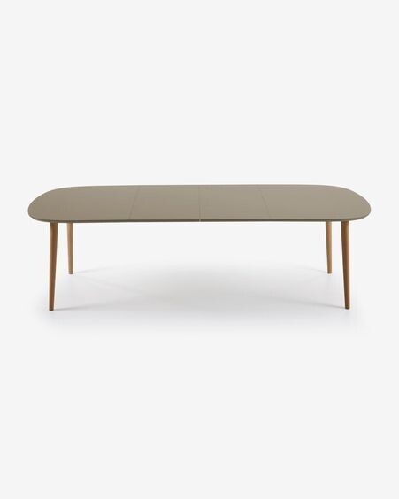 Mesa extensible Oqui MDF lacado marrón y patas madera maciza haya 160 (260) x 100 cm