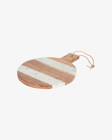 Tabla de servir redonda Tresa madera maciza mango y mármol blanco