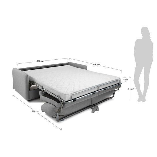 Sofá cama Kymoon 2 plazas poliuretano gris claro 140 cm