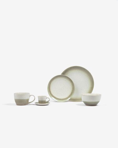 Taza de café con plato Elida de cerámica beige y verde