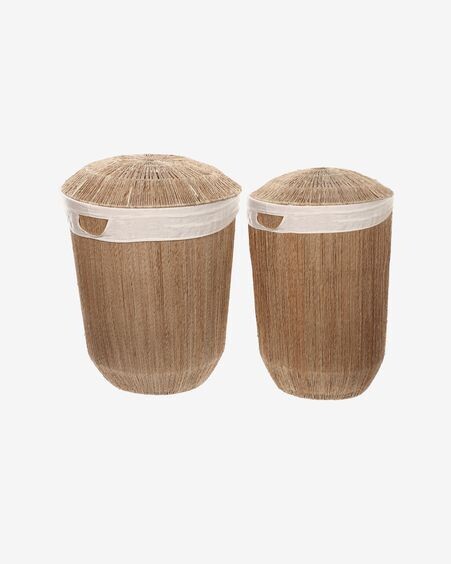 Set Estibalis de 2 cestos de ropa redondos 100% yute con acabado natural