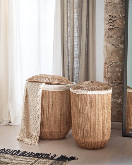 Set Estibalis de 2 cestos de ropa redondos 100% yute con acabado natural
