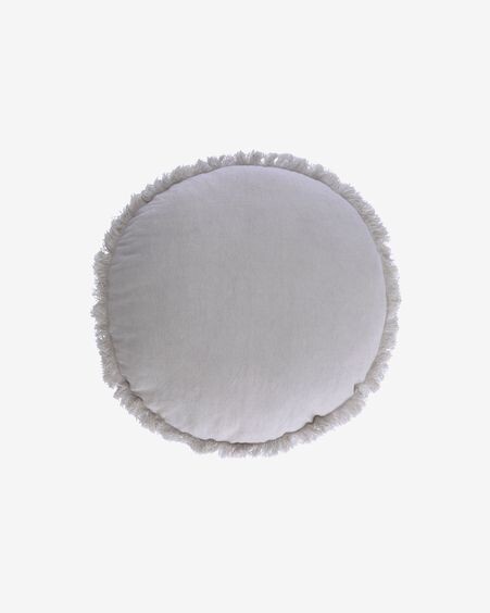 Funda cojín Clarice de algodón y lino gris Ø 45 cm