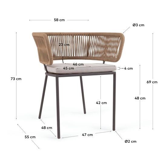 Silla Nadin de cuerda beige y patas de acero galvanizado