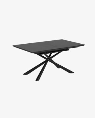 Mesa extensible Theone de cristal y patas de acero acabado negro 160 (210) x 90 cm