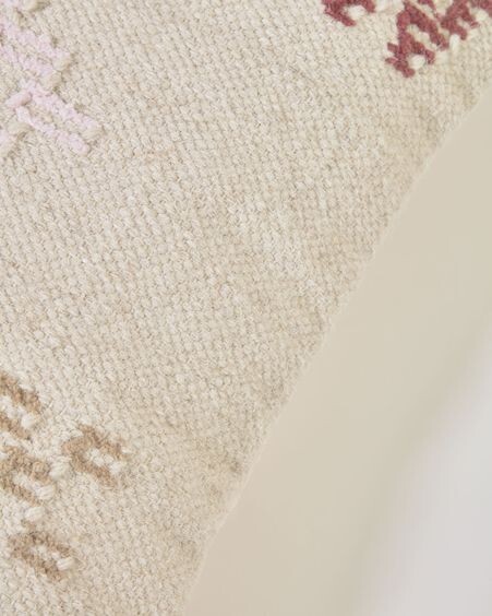 Funda cojín Bibiana de lana y algodón beige con estampado marrón y terracota 45 x 45 cm