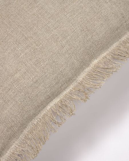 Funda cojín Almira algodón y lino flecos beige 45 x 45 cm
