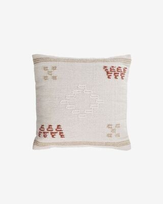 Funda cojín Bibiana de lana y algodón beige con estampado marrón y terracota 45 x 45 cm
