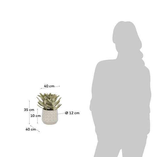 Planta artificial Kalanchoe tomentosa con maceta de cemento blanco y gris 23 cm