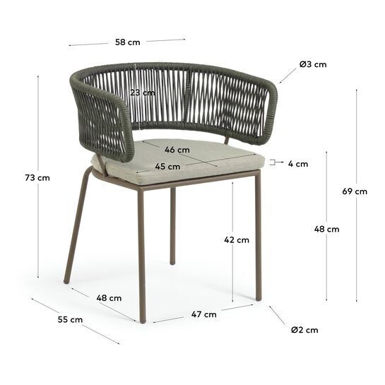 Silla Nadin de cuerda verde y patas de acero galvanizado