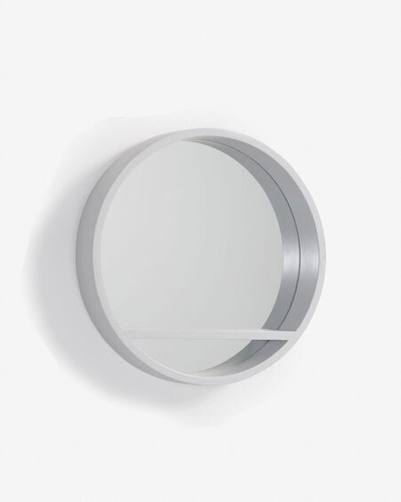 Espejo Grag de madera maciza de mango acabado blanco Ø 45 cm