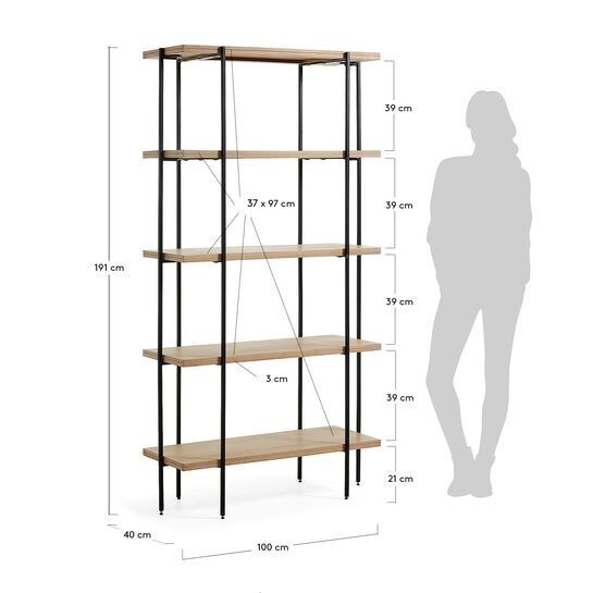 Estantería Palmia de madera maciza de mango y metal acabado negro 100 x 191 cm