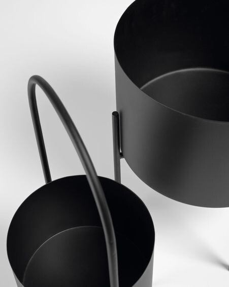 Set redondo Mash de 2 maceteros con asa metal negro Ø 25 cm / Ø 16,5 cm