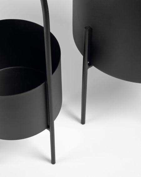 Set redondo Mash de 2 maceteros con asa metal negro Ø 25 cm / Ø 16,5 cm