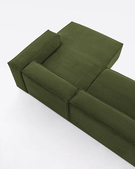 Sofá Blok 3 plazas chaise longue derecho pana gruesa verde 300 cm