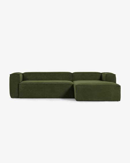 Sofá Blok 3 plazas chaise longue derecho pana gruesa verde 300 cm