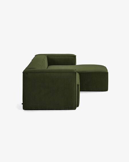 Sofá Blok 3 plazas chaise longue derecho pana gruesa verde 300 cm