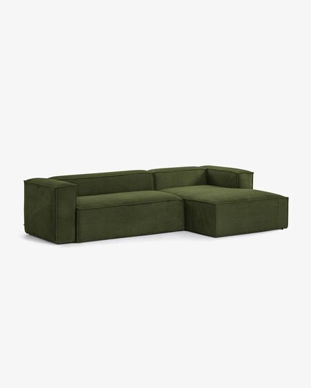 Sofá Blok 3 plazas chaise longue derecho pana gruesa verde 300 cm