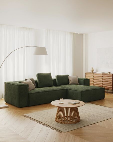 Sofá Blok 3 plazas chaise longue derecho pana gruesa verde 300 cm
