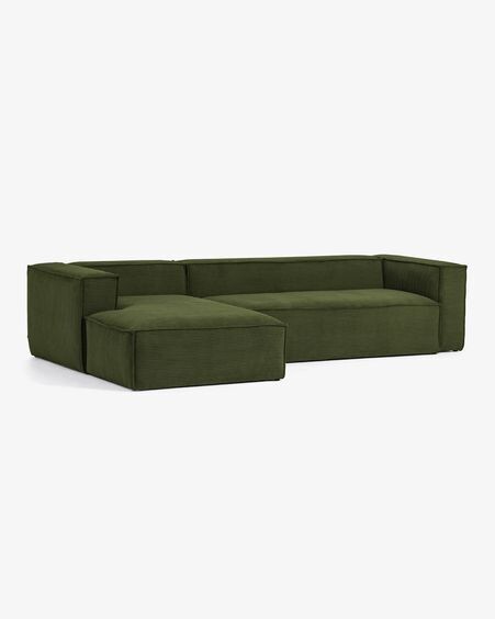 Sofá Blok 4 plazas chaise longue izquierdo pana gruesa verde 330 cm