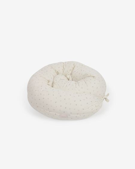 Cojín de lactancia Yamile 100% algodón orgánico (GOTS) beige con hojas multicolor