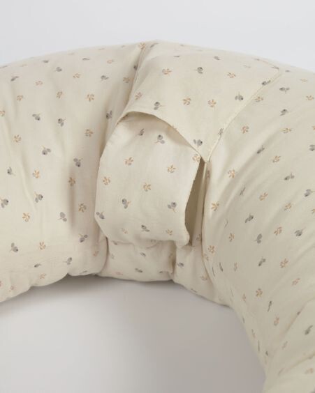Cojín de lactancia Yamile 100% algodón orgánico (GOTS) beige con hojas multicolor
