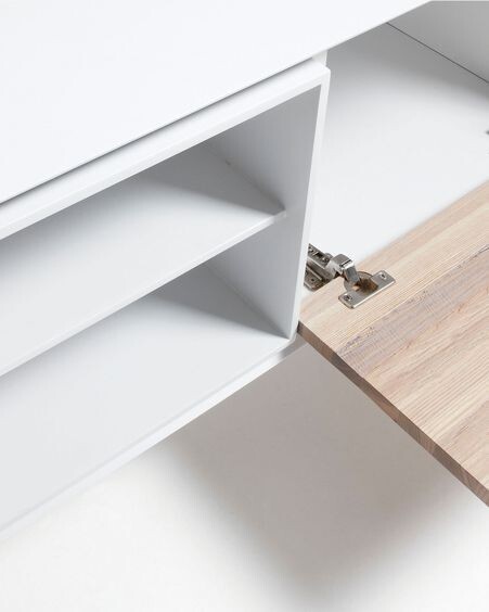 Mueble TV Eunice 2 puertas de chapa de fresno y lacado blanco 174 x 56 cm