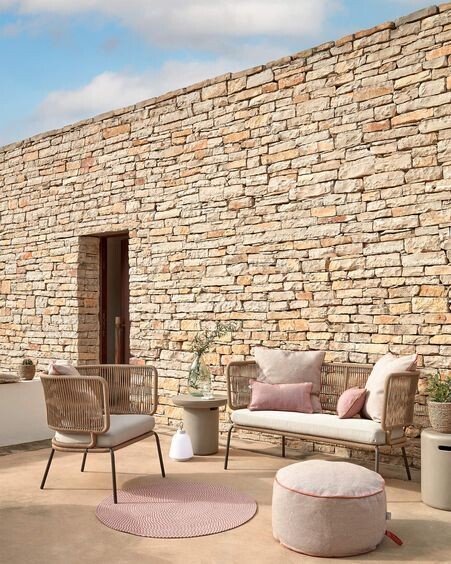 Puf exterior Dalila de PET beige Ø 60 cm