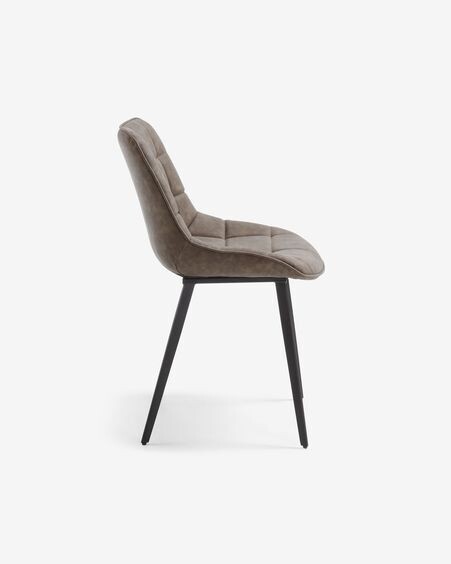 Silla Adam de piel sintética gris claro y patas de acero con acabado negro