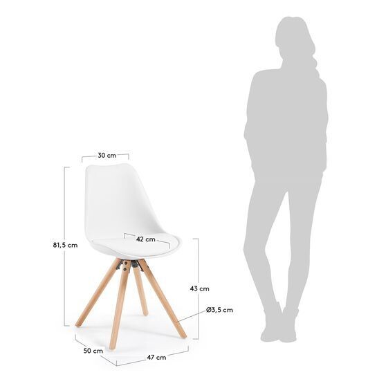 Silla Ralf blanco y patas de madera maciza de haya