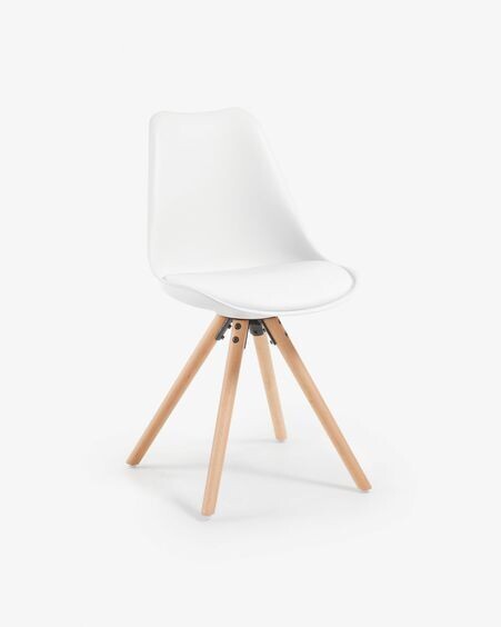 Silla Ralf blanco y patas de madera maciza de haya