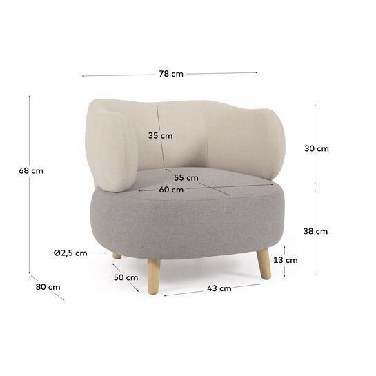 Butaca Luisa gris y beige con patas de madera maciza de caucho