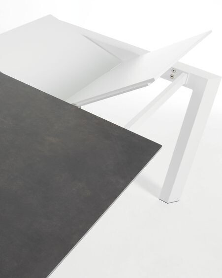 Mesa extensible Axis porcelánico acabado Vulcano Roca y patas acero blanco 140 (200) cm