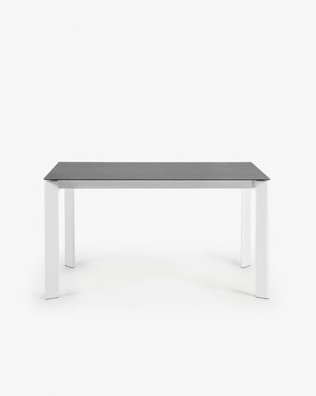 Mesa extensible Axis porcelánico acabado Vulcano Roca y patas acero blanco 140 (200) cm