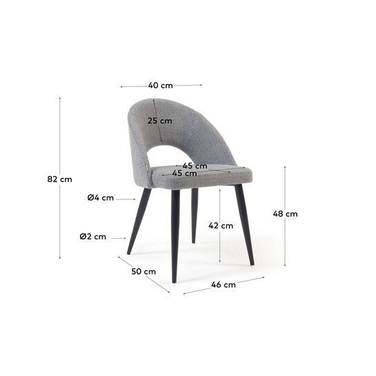 Silla Mael gris claro y patas de acero con acabado negro