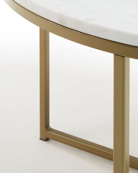 Mesa de centro Sheffield de mármol blanco y patas de acero acabado dorado Ø 80 cm
