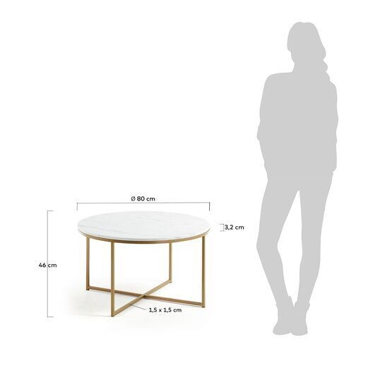 Mesa de centro Sheffield de mármol blanco y patas de acero acabado dorado Ø 80 cm