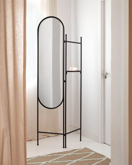 Biombo con espejo Vaniria metal negro 82 x 183 cm