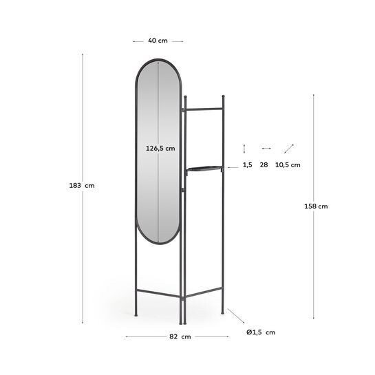 Biombo con espejo Vaniria metal negro 82 x 183 cm