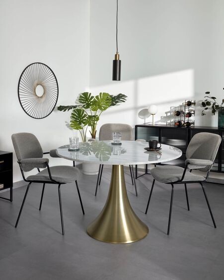 Mesa redonda Oria mármol blanco patas acero dorado Ø 120 cm