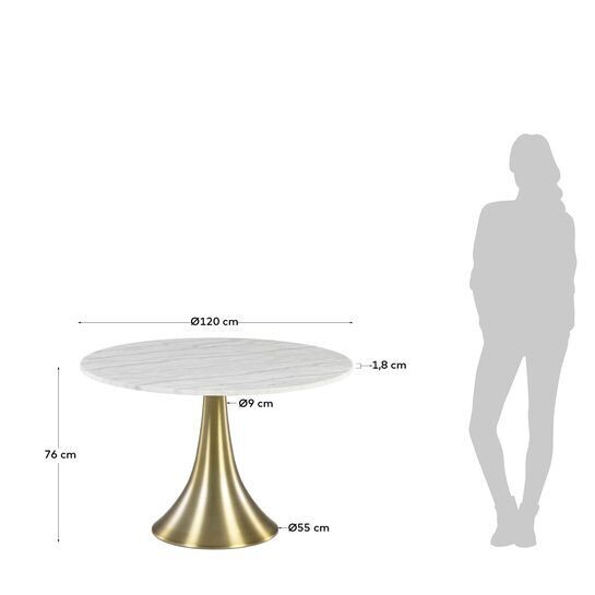 Mesa redonda Oria mármol blanco patas acero dorado Ø 120 cm