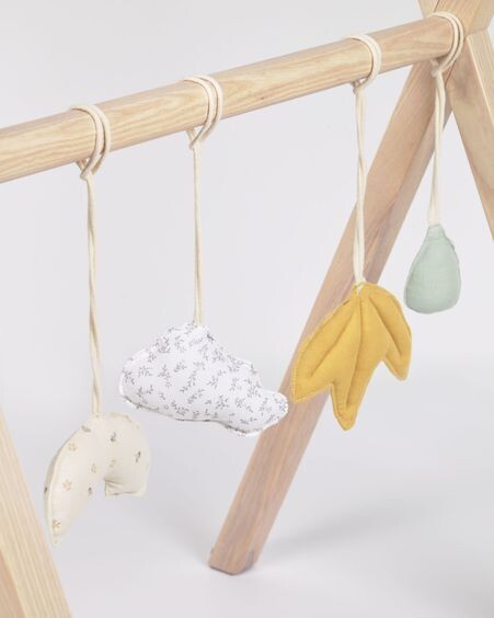 Set Yamile de 4 juguetes colgantes 100% de algodón (GOTS) para gimnasio infantil tipi