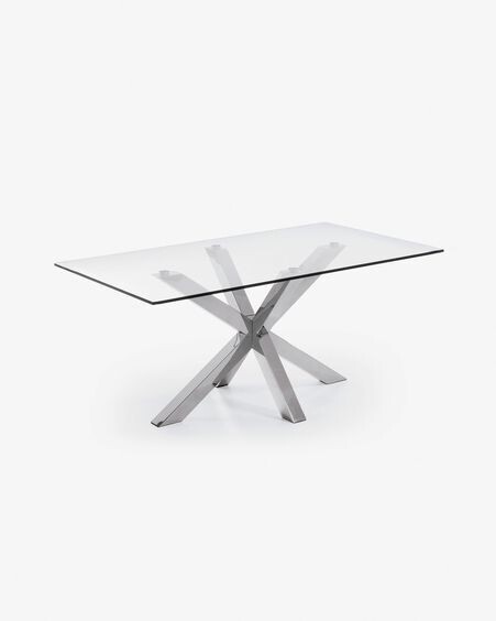 Mesa Argo de cristal y patas de acero inoxidable 160 x 90 cm