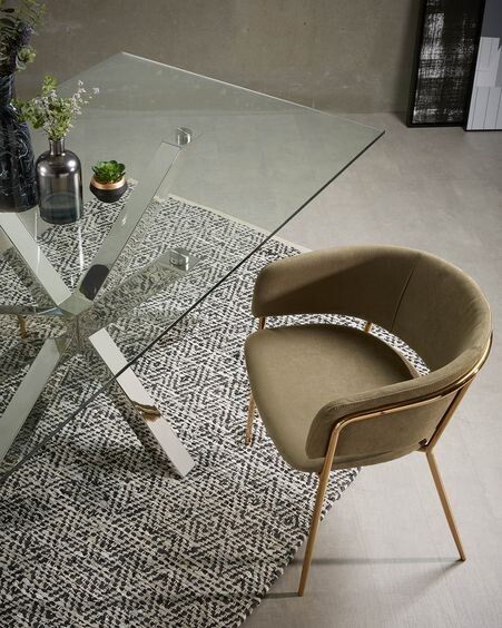 Mesa Argo de cristal y patas de acero inoxidable 160 x 90 cm
