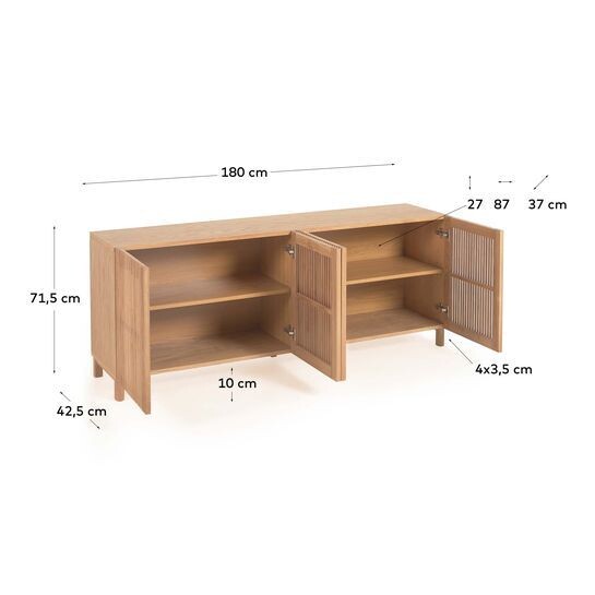 Aparador Beyla de madera maciza y chapa de roble 180 x 71,5 cm FSC 100 %
